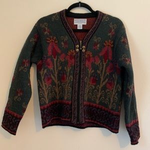 Vintage Shetland Wool Grannycore Floral Sweater